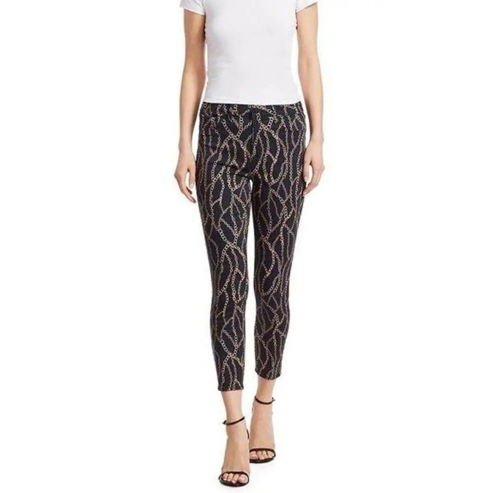 L’AGENCE Margot Jeans Women’s‎ 25 Black Gold Cotton High Rise Chain Print Skinny